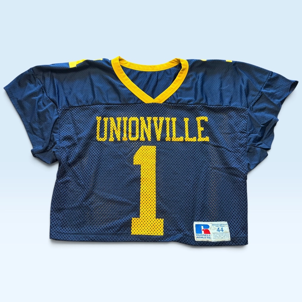 Vintage Unionville Jersey Mens 44 Blue Mesh Football Russell Athletic USA